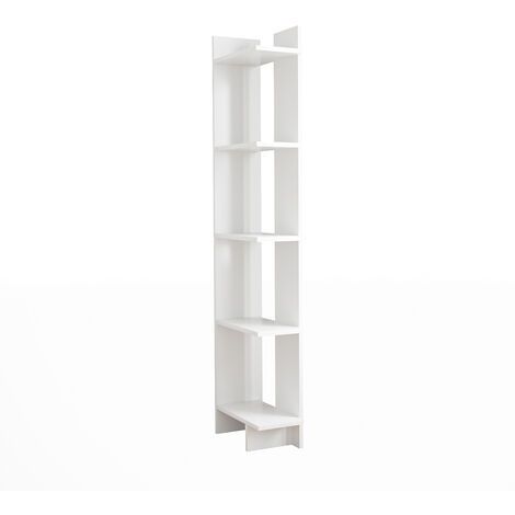 Sly 5-Tier Corner Bookcase – All-White Space-Saving Corner Bookshelf for Books, Plants & Home Décor
