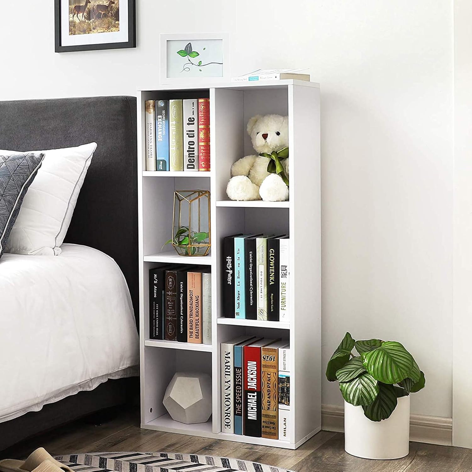 Subra White Bookshelf – Multi-Tier Bookcase & Storage Rack for Home or Office Décor