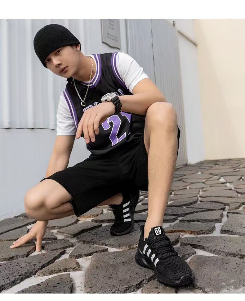 FEELING New Trendy Men's shoes Breathable Mesh Sports Shoes  Lightweight Running Sneakers for Men Classic Black & White Casual Athletic Footwear