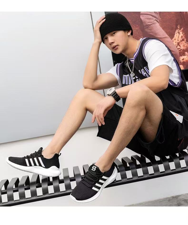 FEELING New Trendy Men's shoes Breathable Mesh Sports Shoes  Lightweight Running Sneakers for Men Classic Black & White Casual Athletic Footwear