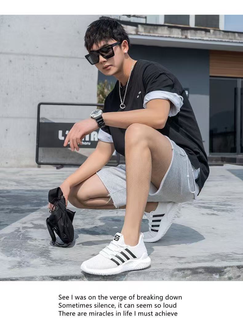 FEELING New Trendy Men's shoes Breathable Mesh Sports Shoes  Lightweight Running Sneakers for Men Classic Black & White Casual Athletic Footwear