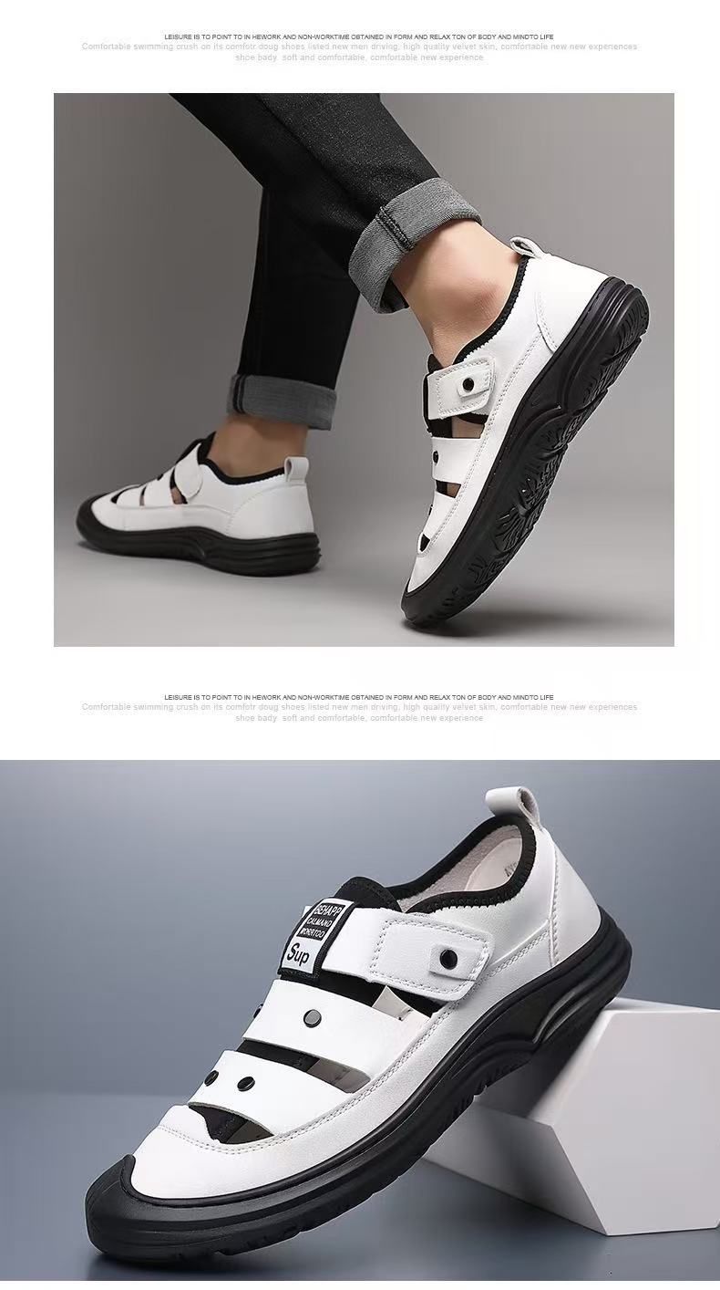 FEELING [New Hot Selling] Men's Sandals Microfiber Leather Closed-Toe Hollow-Out Sandals Outdoor Shoes Casual Shoes Wading Shoes Driving Shoes Work Shoes