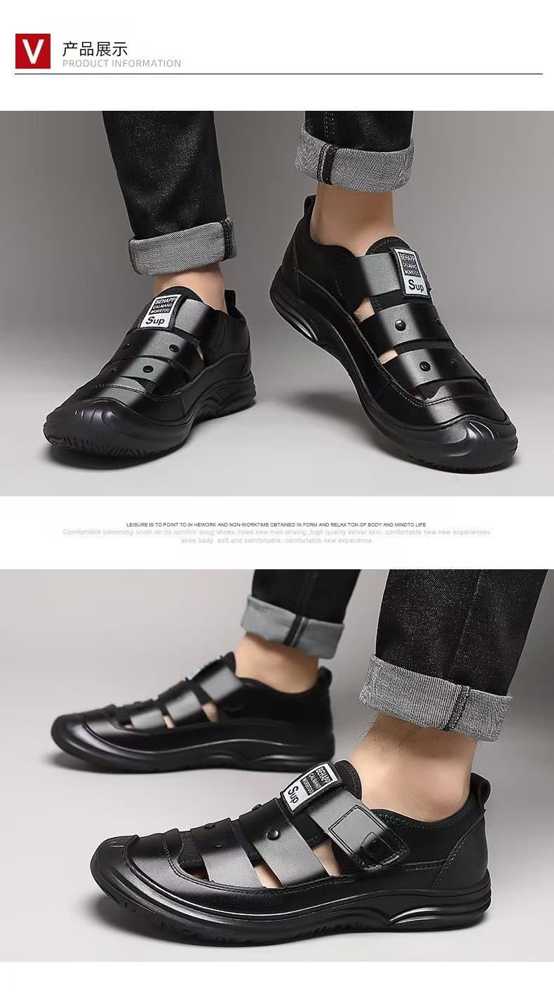 FEELING [New Hot Selling] Men's Sandals Microfiber Leather Closed-Toe Hollow-Out Sandals Outdoor Shoes Casual Shoes Wading Shoes Driving Shoes Work Shoes