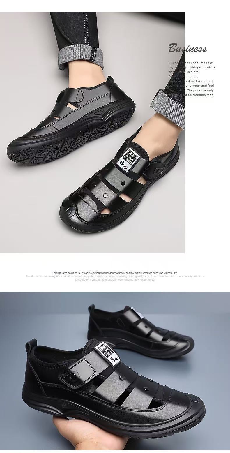 FEELING [New Hot Selling] Men's Sandals Microfiber Leather Closed-Toe Hollow-Out Sandals Outdoor Shoes Casual Shoes Wading Shoes Driving Shoes Work Shoes