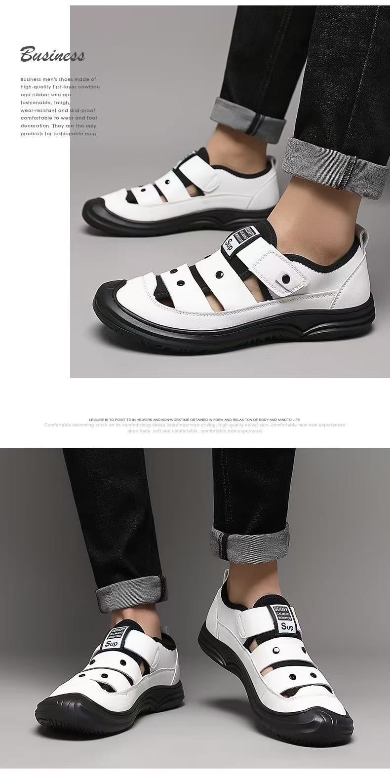 FEELING [New Hot Selling] Men's Sandals Microfiber Leather Closed-Toe Hollow-Out Sandals Outdoor Shoes Casual Shoes Wading Shoes Driving Shoes Work Shoes