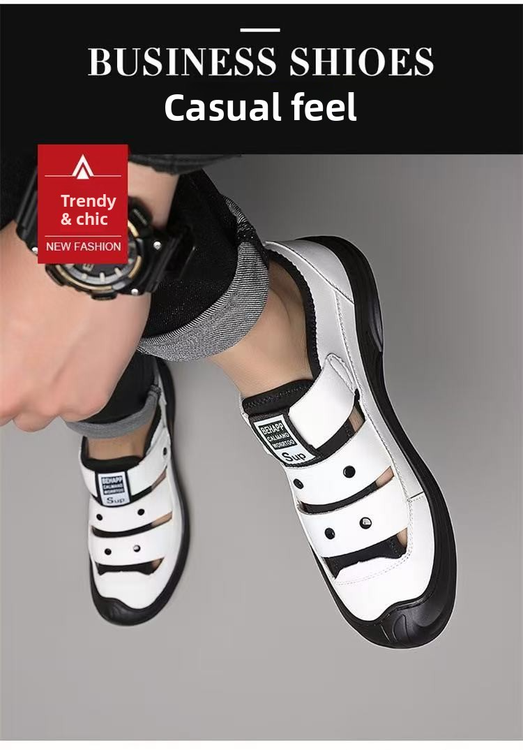 FEELING [New Hot Selling] Men's Sandals Microfiber Leather Closed-Toe Hollow-Out Sandals Outdoor Shoes Casual Shoes Wading Shoes Driving Shoes Work Shoes