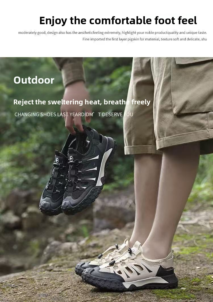 FEELING [New Hot Seller] Men's Outdoor Sandals - Breathable, Comfortable, Water-Wading Shoes, Lightweight, Durable, Men's Sports Casual Sandals, Fashionable Hiking Sandals, Beach Shoes, Driving Shoes