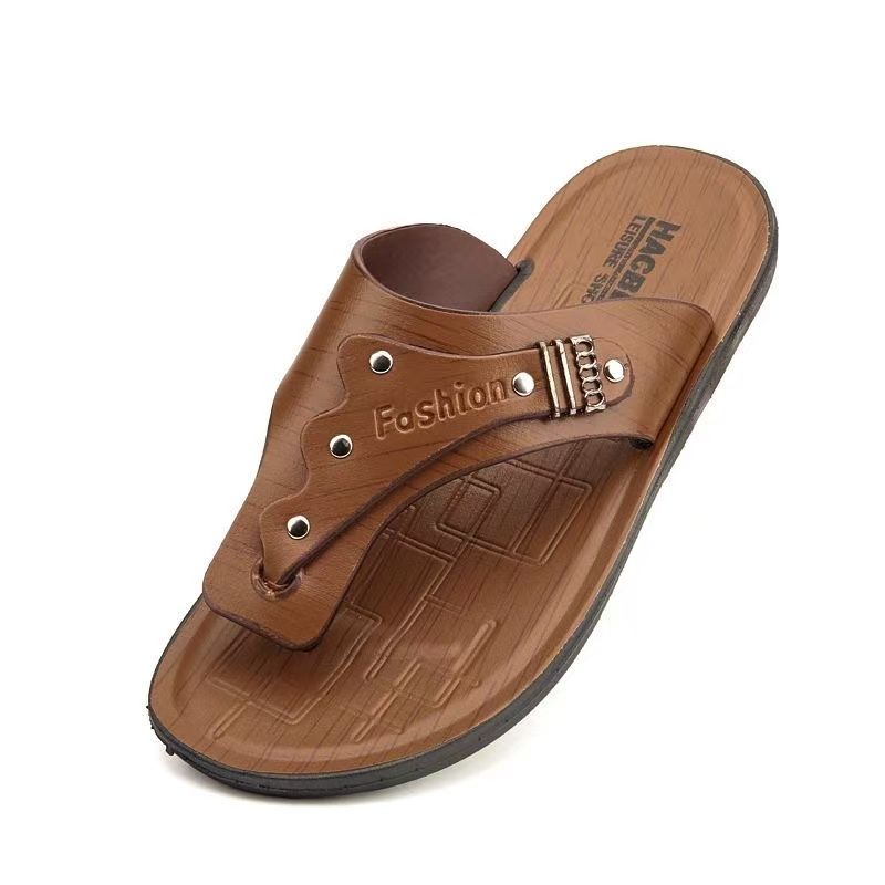 FEELING [New Hot Seller] Men's Flip-Flops Outdoor Beach Sandals Non-Slip Home Flip-Flops PU Leather Quick-Drying Lightweight Wear-Resistant