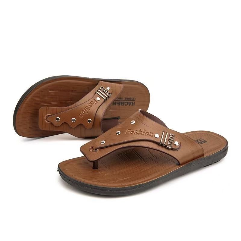 FEELING [New Hot Seller] Men's Flip-Flops Outdoor Beach Sandals Non-Slip Home Flip-Flops PU Leather Quick-Drying Lightweight Wear-Resistant
