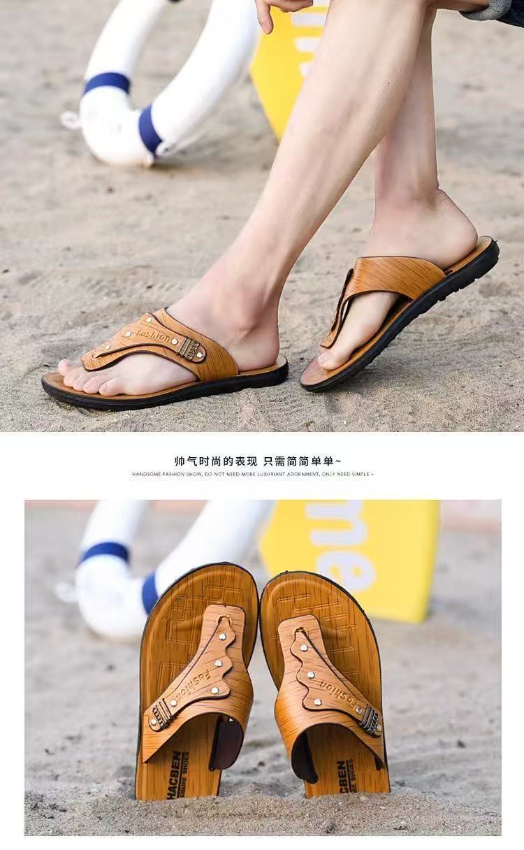 FEELING [New Hot Seller] Men's Flip-Flops Outdoor Beach Sandals Non-Slip Home Flip-Flops PU Leather Quick-Drying Lightweight Wear-Resistant