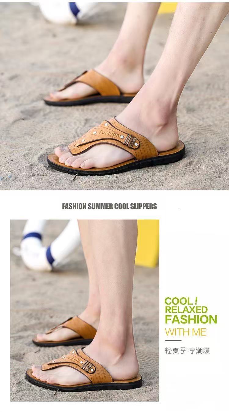 FEELING [New Hot Seller] Men's Flip-Flops Outdoor Beach Sandals Non-Slip Home Flip-Flops PU Leather Quick-Drying Lightweight Wear-Resistant