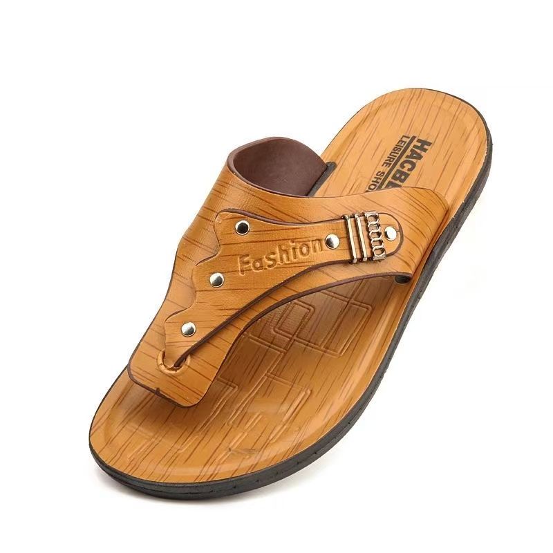 FEELING [New Hot Seller] Men's Flip-Flops Outdoor Beach Sandals Non-Slip Home Flip-Flops PU Leather Quick-Drying Lightweight Wear-Resistant