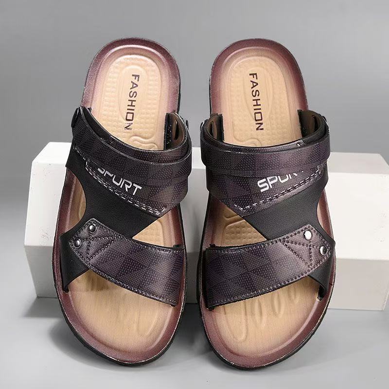 FEELING Sizes 40-48 [New Hot Selling] Men's Sandals Beach Shoes Outdoor Vacation Casual Two-Way Sandals Slippers Wear-Resistant Lightweight Driving Shoes flat shoes