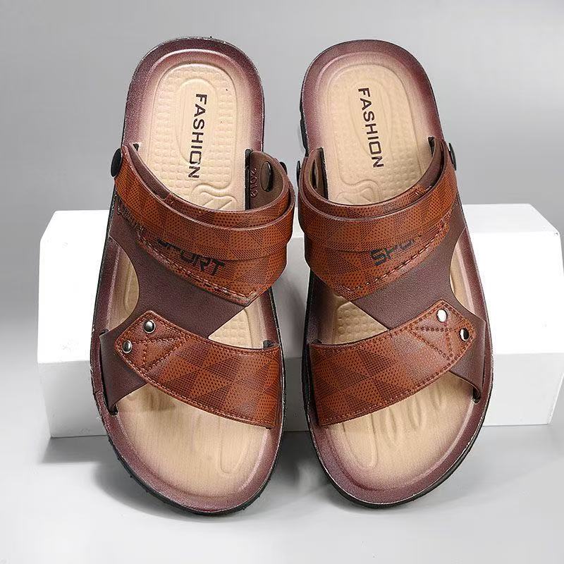 FEELING Sizes 40-48 [New Hot Selling] Men's Sandals Beach Shoes Outdoor Vacation Casual Two-Way Sandals Slippers Wear-Resistant Lightweight Driving Shoes flat shoes