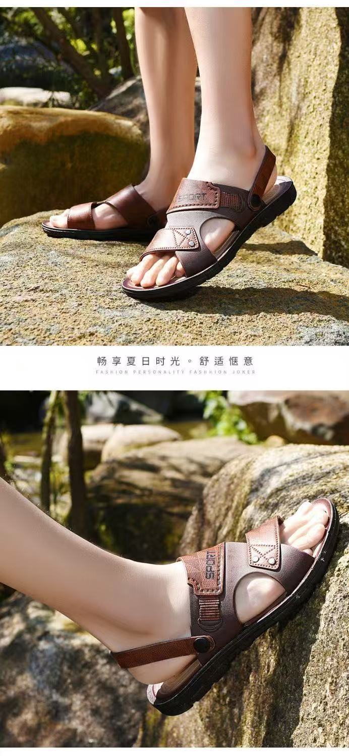 FEELING Sizes 40-48 [New Hot Selling] Men's Sandals Beach Shoes Outdoor Vacation Casual Two-Way Sandals Slippers Wear-Resistant Lightweight Driving Shoes flat shoes