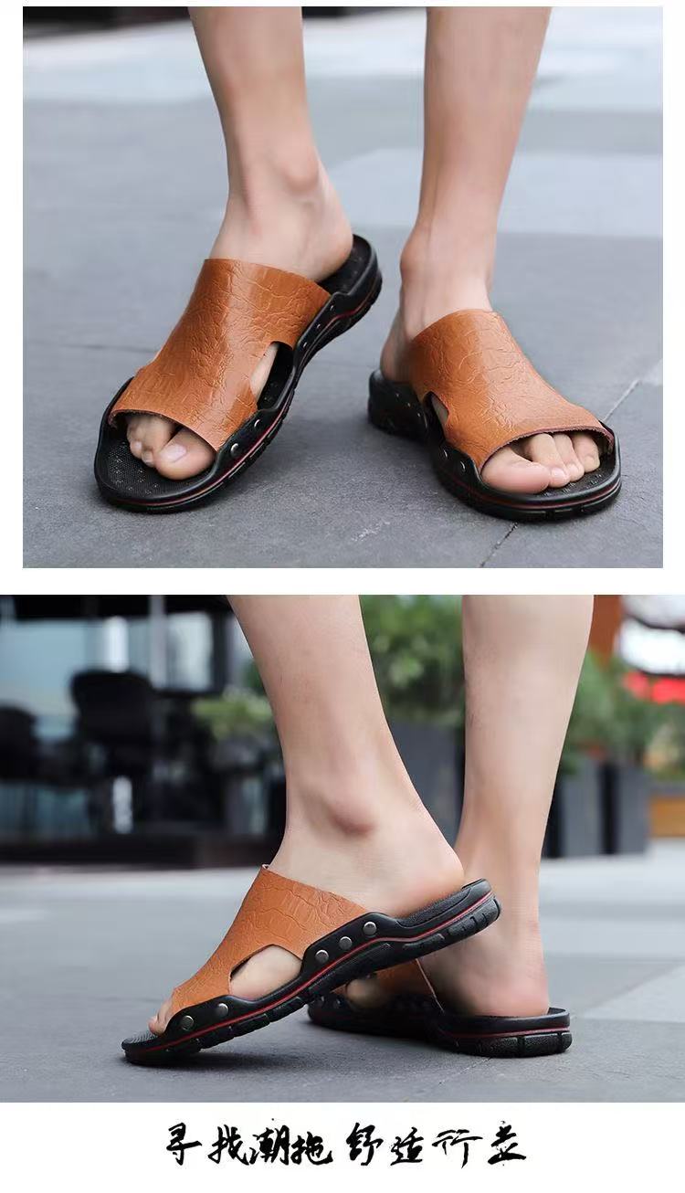 FEELING Sizes 40-48 [New Hot Selling] Men's Sandals, Casual Indoor/Outdoor Dual-Use Slippers, Waterproof, Non-Slip, Lightweight Driving Shoes, Loafers