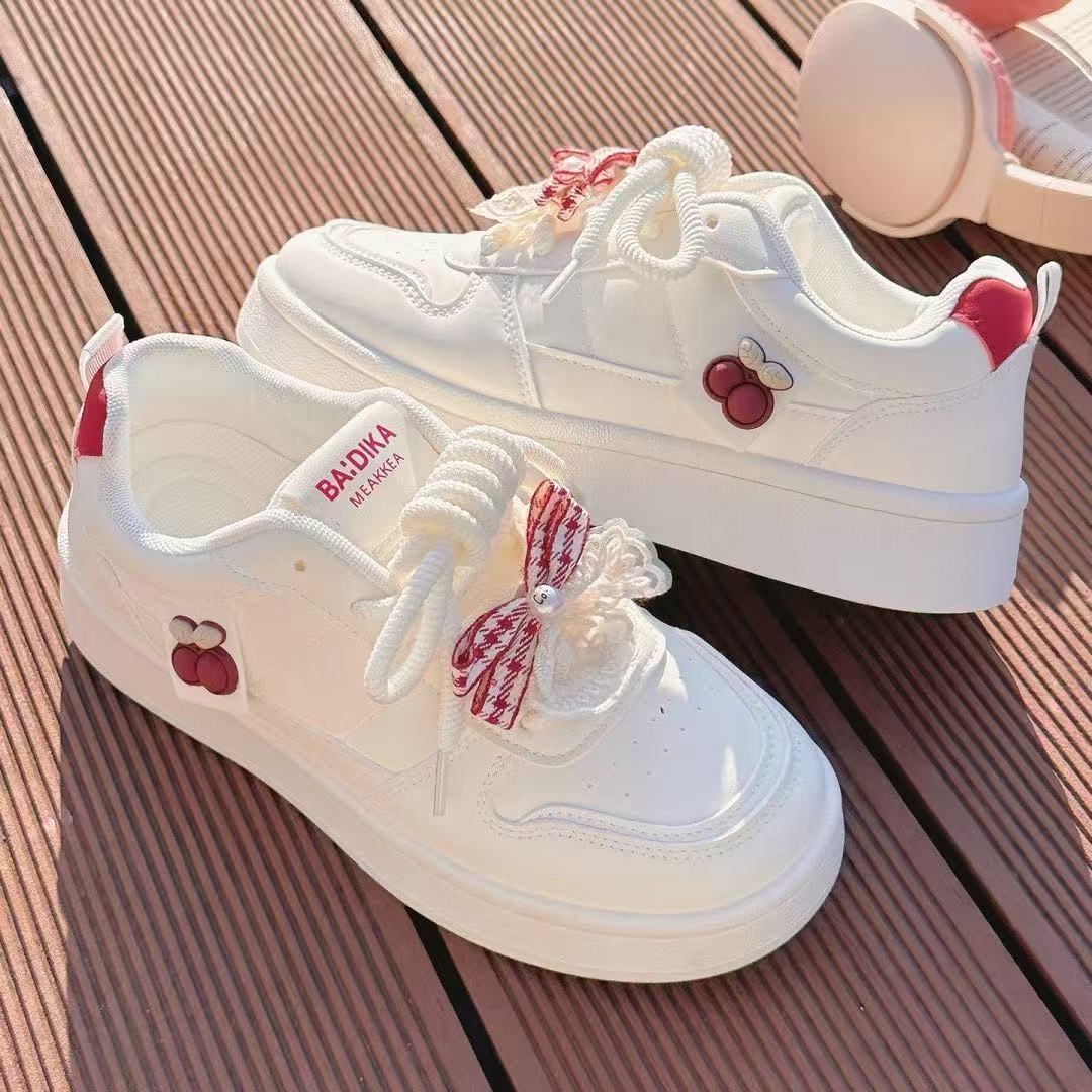 FEELING [New Hot Selling] Fashionable Super Girl Series Women's Sneakers Artificial Leather Bow Lace-up Design High-Value Women's Shoes White Sneakers
