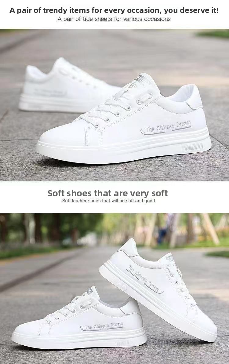 FEELING [Newest·Hot Sale] Fashion Men's White Sneakers Leather Durable Breathable Sports Shoes Flat Shoes Waterproof Men's
