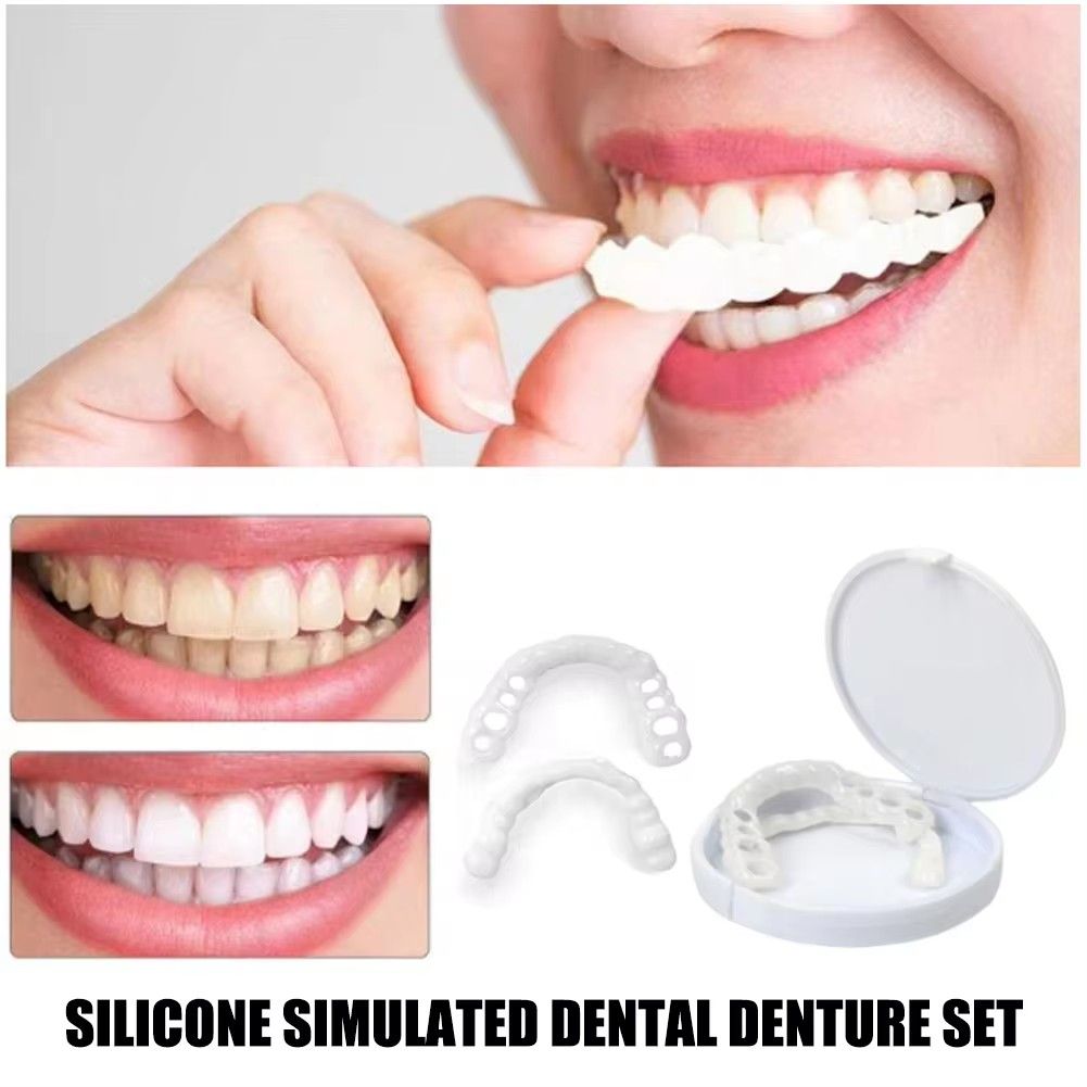 Perfect Fit Teeth Whitening Fake Tooth Cover Snap On Silicone Smile Veneers Teeth Upper Beauty Tool Reusable Cosmetic Teeth