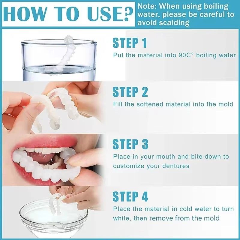 Perfect Fit Teeth Whitening Fake Tooth Cover Snap On Silicone Smile Veneers Teeth Upper Beauty Tool Reusable Cosmetic Teeth