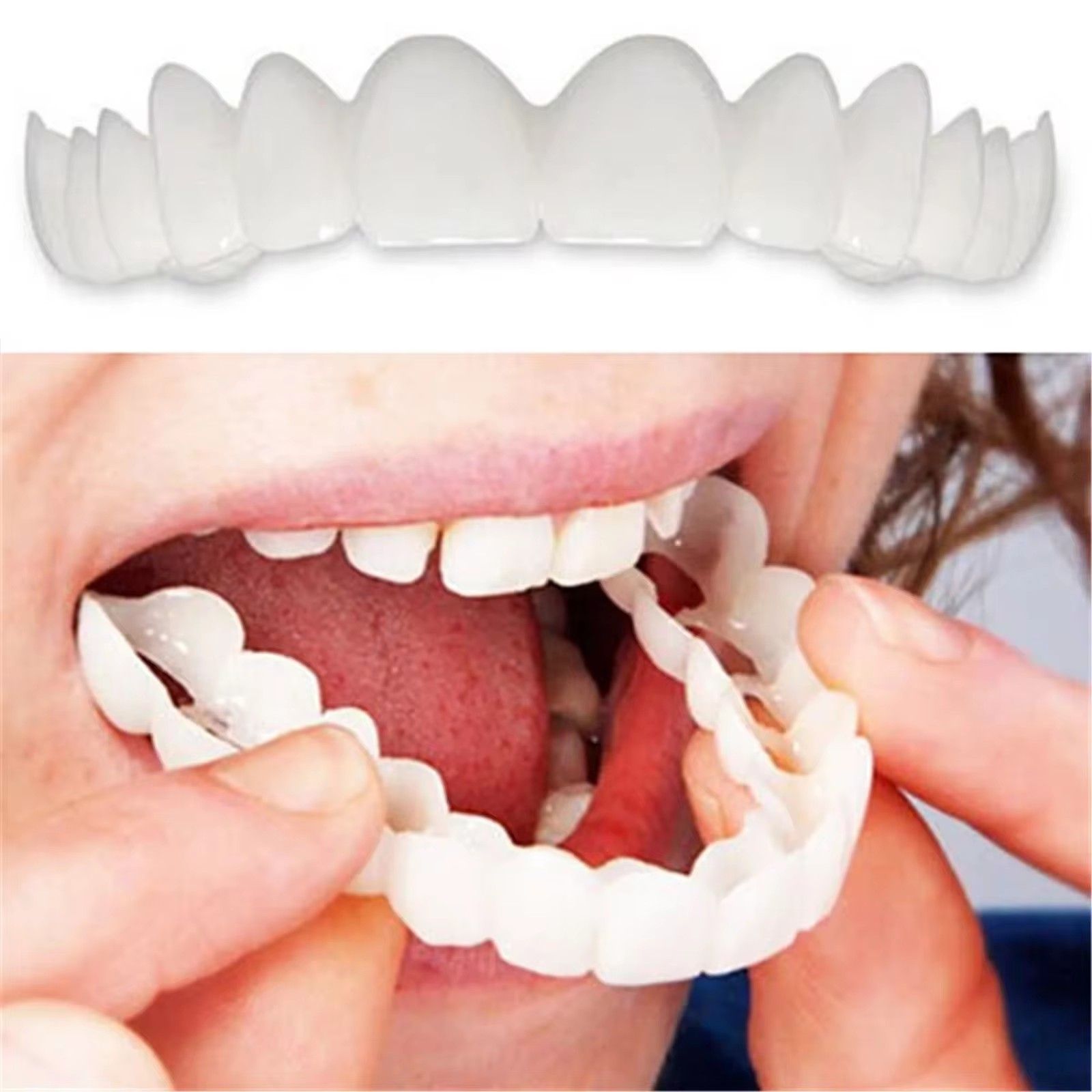 Perfect Fit Teeth Whitening Fake Tooth Cover Snap On Silicone Smile Veneers Teeth Upper Beauty Tool Reusable Cosmetic Teeth