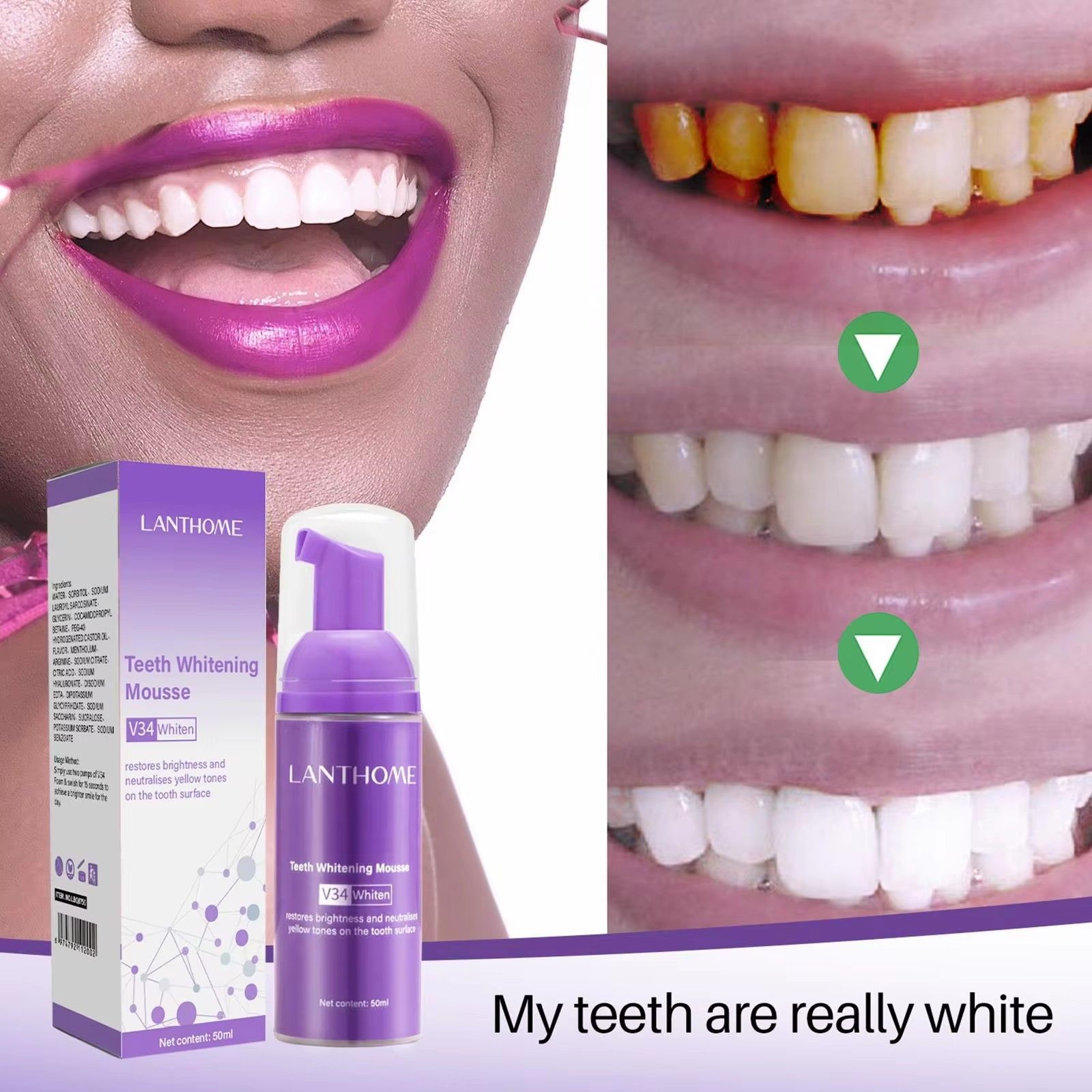 50ml Toothpaste Mousse V34 Teeth Cleaning Whitening Toothpaste Yellow Teeth Removing Tooth Stains Oral Cleaning Hygiene 2023