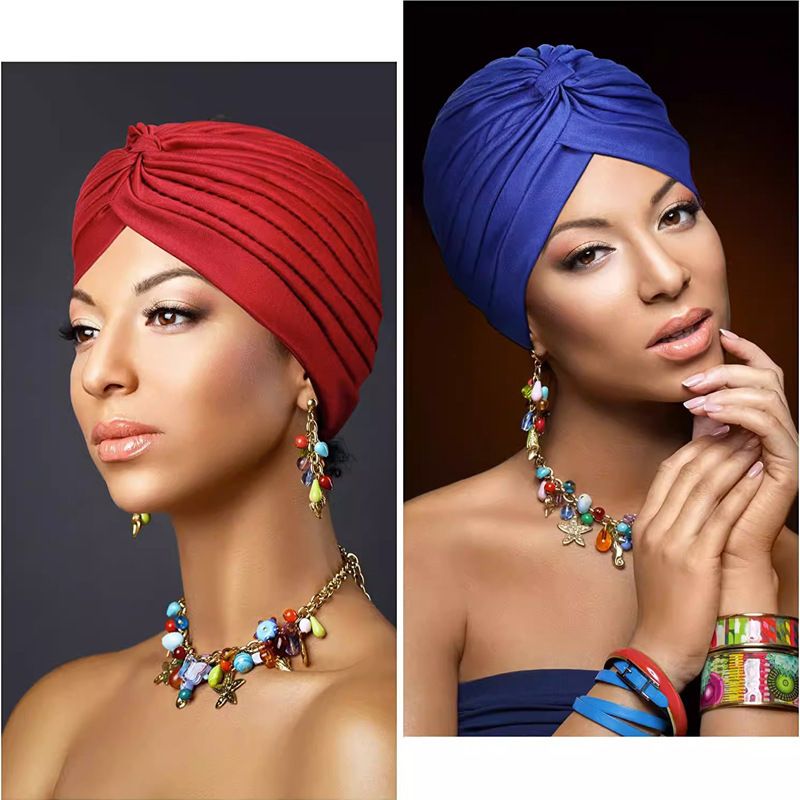 Stretch Turbans Head Beanie Cover Twisted Pleated Headwrap Hair Cover Beanie Hats for Women Girls