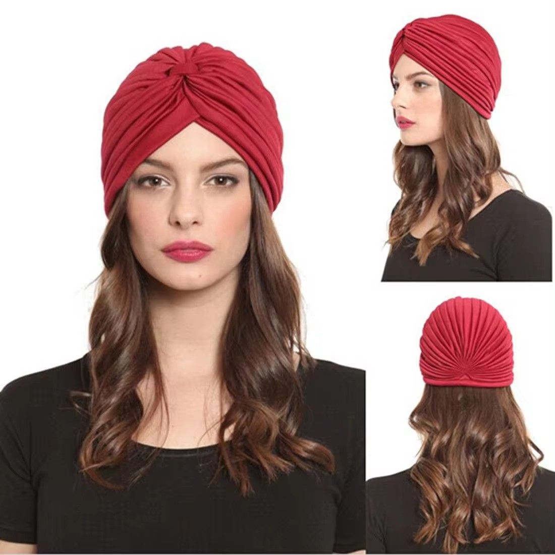 Stretch Turbans Head Beanie Cover Twisted Pleated Headwrap Hair Cover Beanie Hats for Women Girls