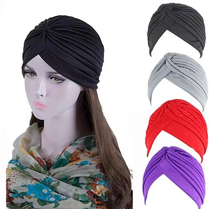 Stretch Turbans Head Beanie Cover Twisted Pleated Headwrap Hair Cover Beanie Hats for Women Girls