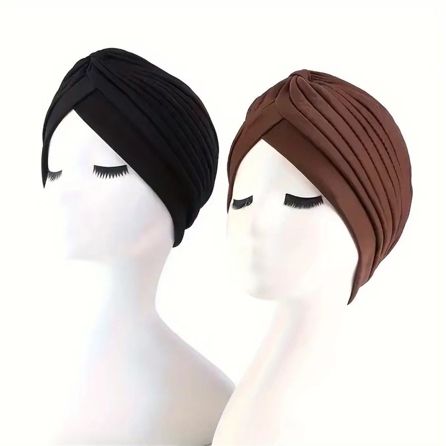 Stretch Turbans Head Beanie Cover Twisted Pleated Headwrap Hair Cover Beanie Hats for Women Girls