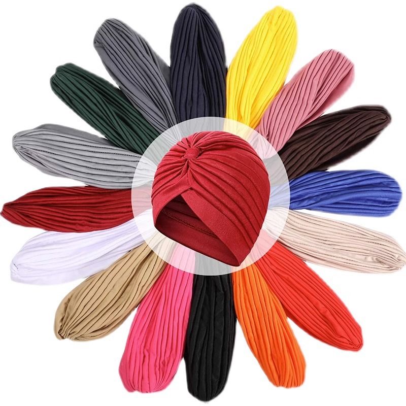 Stretch Turbans Head Beanie Cover Twisted Pleated Headwrap Hair Cover Beanie Hats for Women Girls