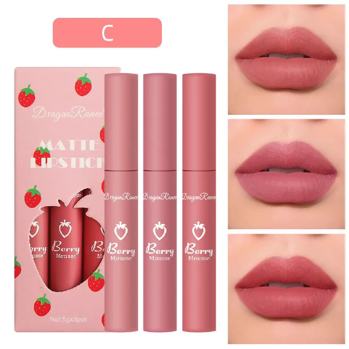 3Pcs/Set Lip Gloss  Korean Lipsticks Set Make Up For Women Beauty Cosmetics Matte Lipsticks Waterproof Long-lasting
