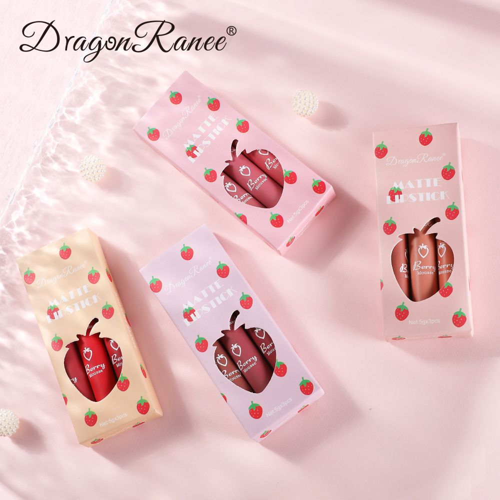 3Pcs/Set Lip Gloss  Korean Lipsticks Set Make Up For Women Beauty Cosmetics Matte Lipsticks Waterproof Long-lasting