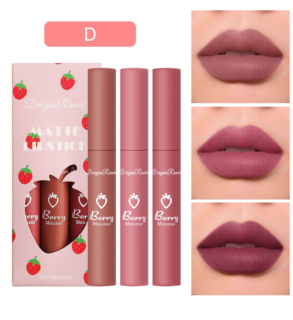 3Pcs/Set Lip Gloss  Korean Lipsticks Set Make Up For Women Beauty Cosmetics Matte Lipsticks Waterproof Long-lasting