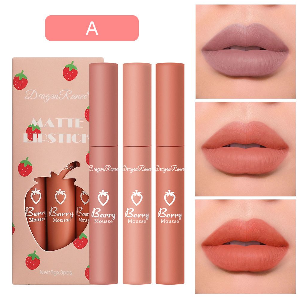 3Pcs/Set Lip Gloss  Korean Lipsticks Set Make Up For Women Beauty Cosmetics Matte Lipsticks Waterproof Long-lasting