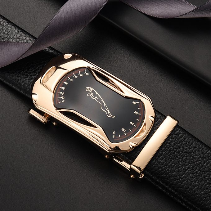2pcs/set Leather Automatic Buckle Belt - Black And Golden