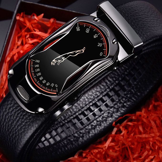 2pcs/set Leather Automatic Buckle Belt - Black And Golden