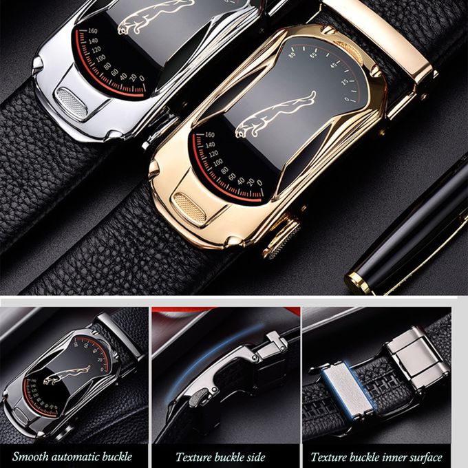 2pcs/set Leather Automatic Buckle Belt - Black And Golden