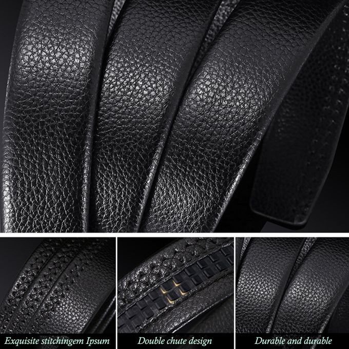 2pcs/set Leather Automatic Buckle Belt - Black And Golden