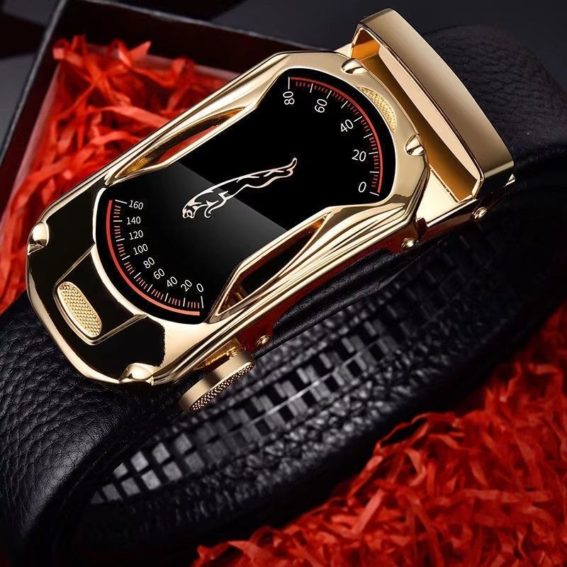 2pcs/set Leather Automatic Buckle Belt - Black And Golden