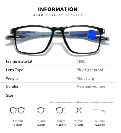 Fashion TR90 Reading Glasses for Men Spring Leg Sports Presbyopia Glasses Anti Blue Light Glasses    0 degree