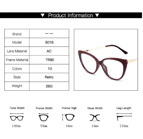 Fashion TR90 Anti Blue Light Blocking Cat Eye Glasses Frame Women Luxury Designer Retro Eyeglasses for Ladies Optical Frame
