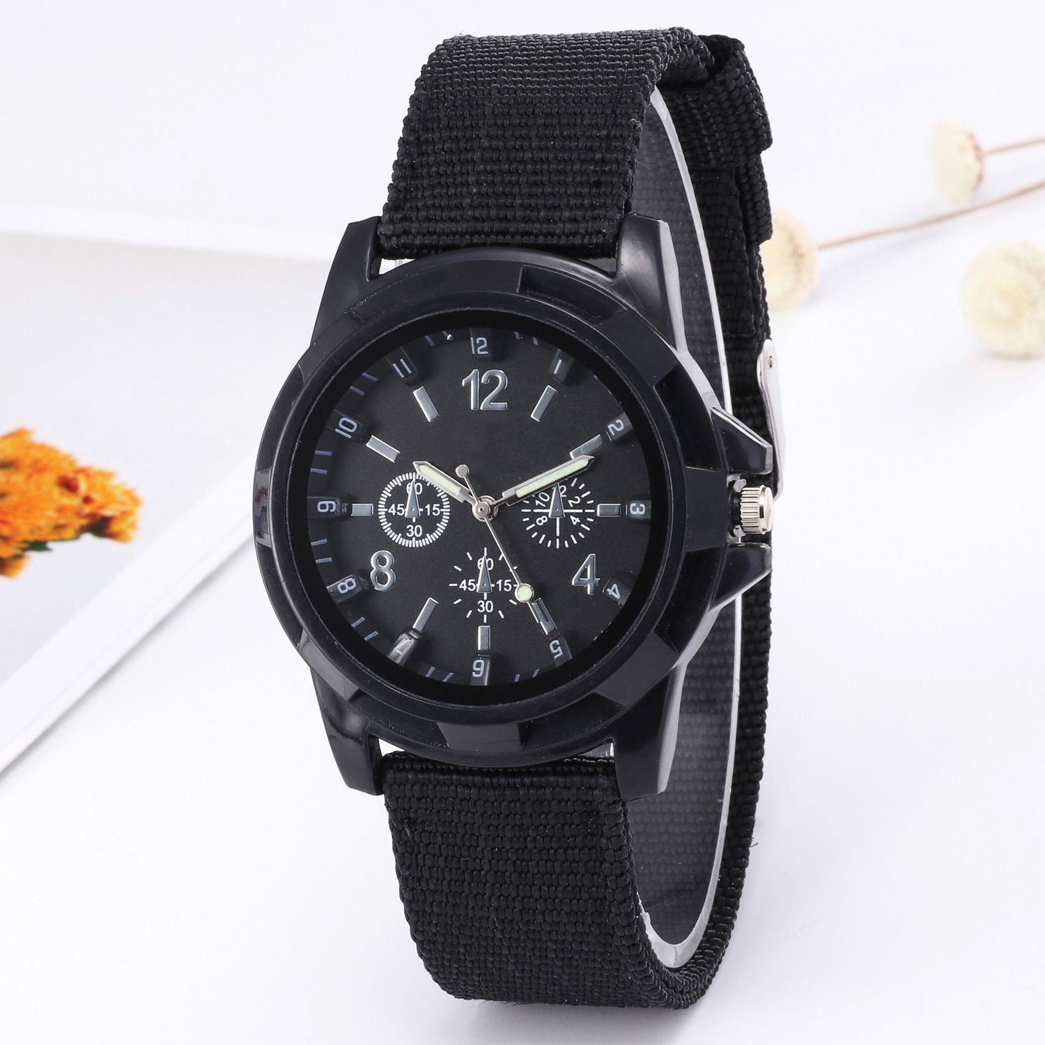 6Pcs/Set Fashionable Pu Leather '8' Shape Beaded Bracelet With Mechanical Watch, Cross Pendant Necklace For Men, Black-Colored