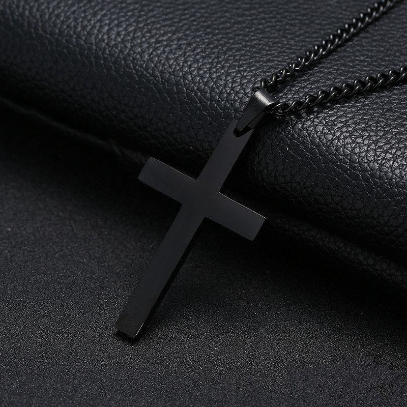 6Pcs/Set Fashionable Pu Leather '8' Shape Beaded Bracelet With Mechanical Watch, Cross Pendant Necklace For Men, Black-Colored