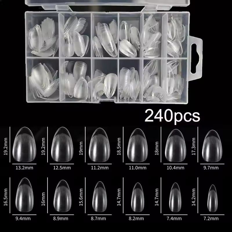 240Pcs/Box Half Matte XS Almond Nail Tips Full Cover Soft Gel False Artificial Nails Extension Perfect for Extra Short Nail Bed