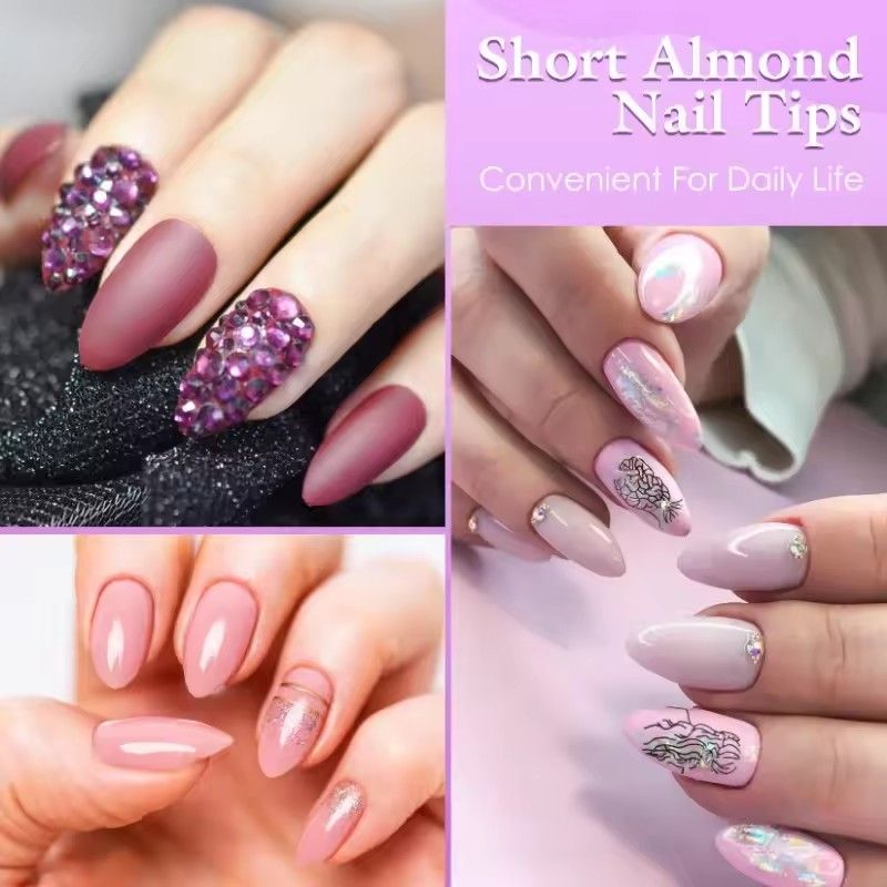 240Pcs/Box Half Matte XS Almond Nail Tips Full Cover Soft Gel False Artificial Nails Extension Perfect for Extra Short Nail Bed