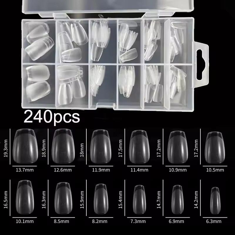 240Pcs/Box Half Matte XS Almond Nail Tips Full Cover Soft Gel False Artificial Nails Extension Perfect for Extra Short Nail Bed