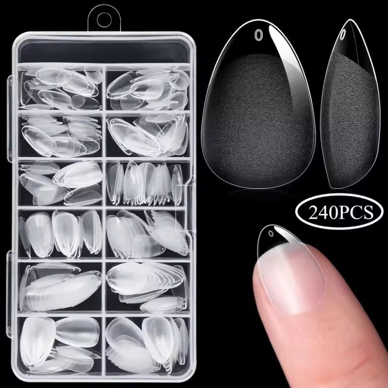 240Pcs/Box Half Matte XS Almond Nail Tips Full Cover Soft Gel False Artificial Nails Extension Perfect for Extra Short Nail Bed