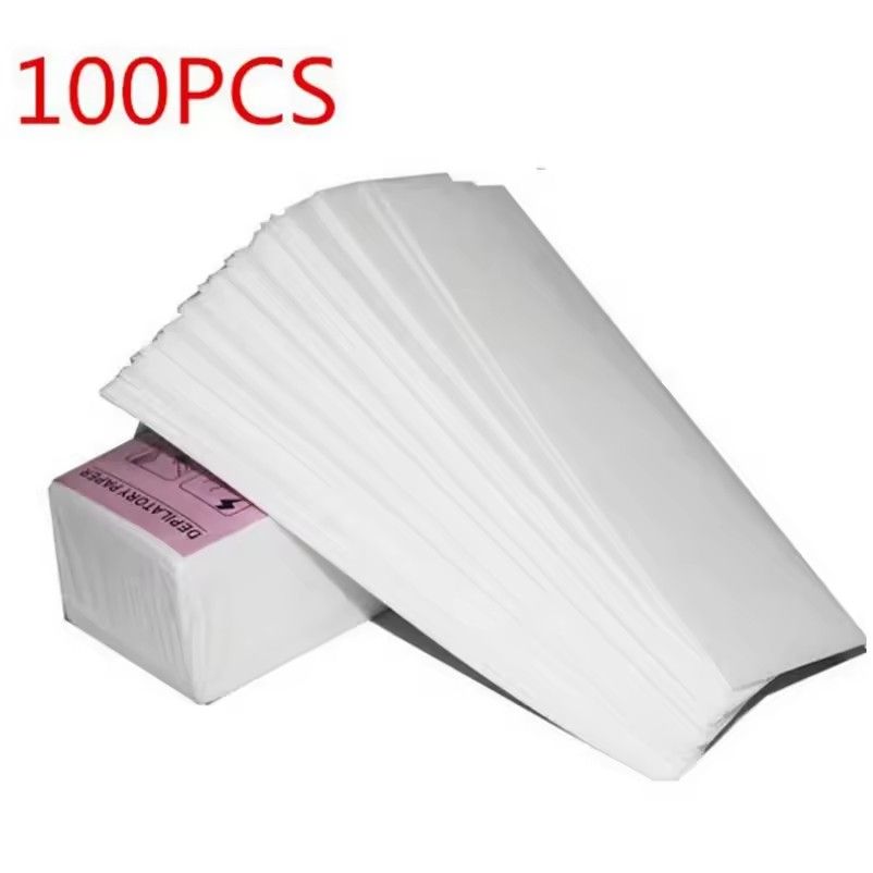 100pcs/bag Hair Removal Wax Paper , Non-woven Hair Removal Cloth Disposable Hair Removal Wax Paper, White, Body and Face Wax Strips
