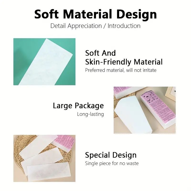 100pcs/bag Hair Removal Wax Paper , Non-woven Hair Removal Cloth Disposable Hair Removal Wax Paper, White, Body and Face Wax Strips